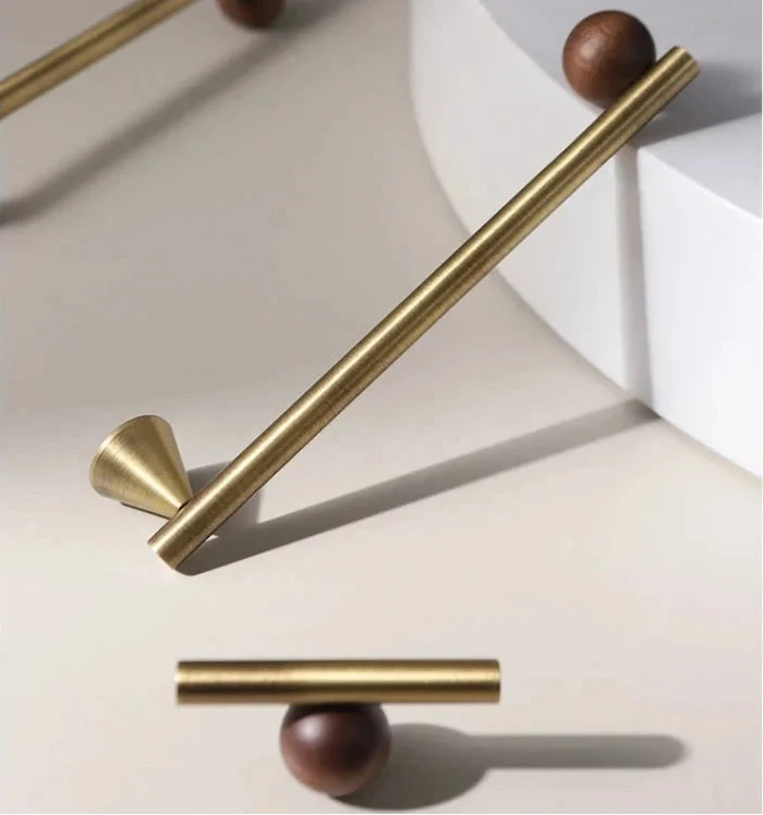 Bronze Brass + Walnut Wood Cabinet Handle and Knob Drawer Knobs T Bar Bedroom Kitchen Cupboard Hardware / Drawer Handles-Letifly Lights and Decor