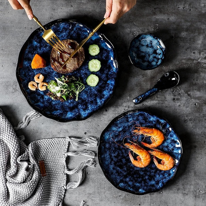 Round Indigo Blue Porcelain Large Small Sauce Plate