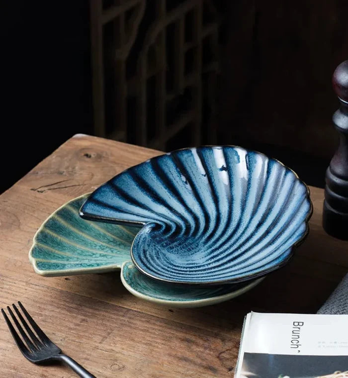 Ceramic shell plate kiln glaze ocean-inspired tableware