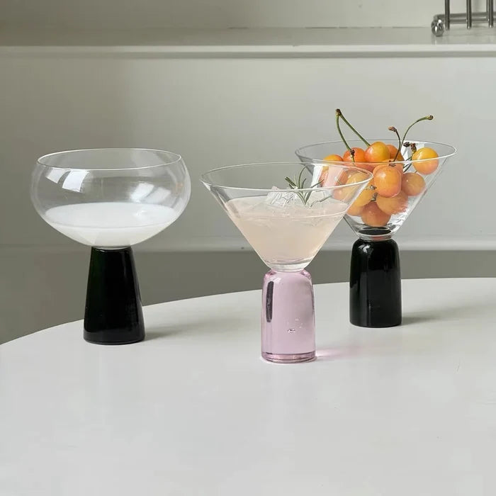 Ancient colored pillar dessert cup ins glass high footed cup champagne cup cocktail ice cream bowl dessert bowl-Letifly Lights and Decor