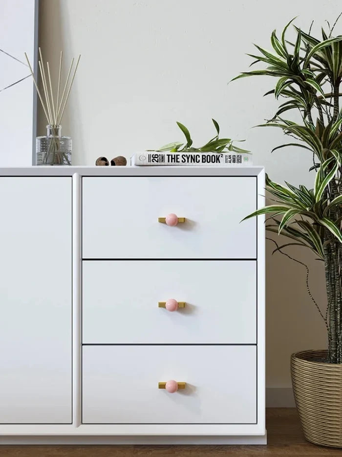 New Light Luxury Cabinet Door Handle High End Brass Wardrobe Handle Natural Crystal Ball Shoe Cabinet Drawer Long Handle-Letifly Lights and Decor