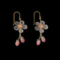 Image of the Michael Michaud Peach Blossom Earrings - Flower Drop Wire on a black background