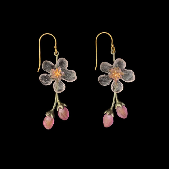 Image of the Michael Michaud Peach Blossom Earrings - Flower Drop Wire on a black background