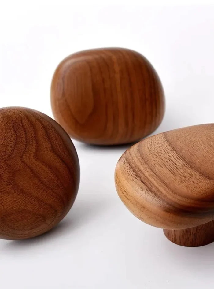 Cabinet handle solid walnut smooth pebble shape modern design