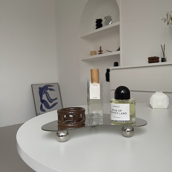 Acrylic Irregular Shaped Tray Mirror and Black Design With Bottom Support Tray