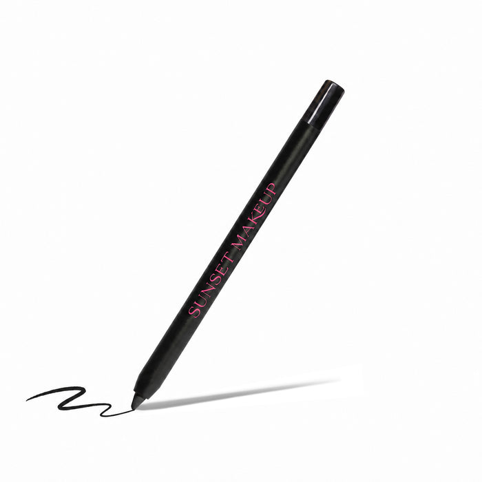 Sunset Makeup black pencil crayon eyeliner with matching swatch on a white background.