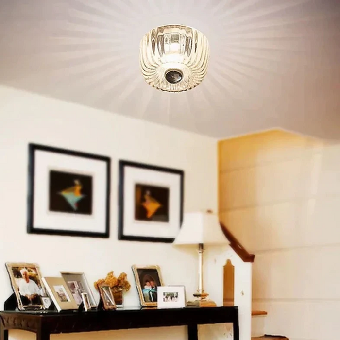 Round Glass Sun Ray Effect Silver Base Wall Mounted Light Fixture