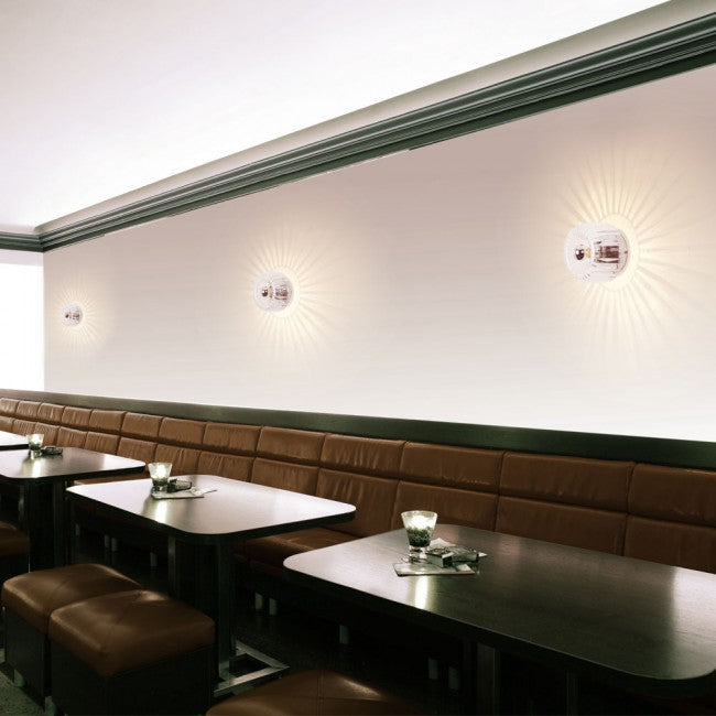 Round Glass Sun Ray Effect Silver Base Wall Mounted Light Fixture