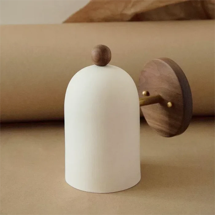 Plume Walnut Wall Light walnut backplate brushed brass arm soft white 24cm round shade E27 wall sconce