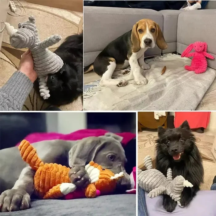 Plush corduroy squeaky dog toy animal shape durable chew toy for puppies and dogs