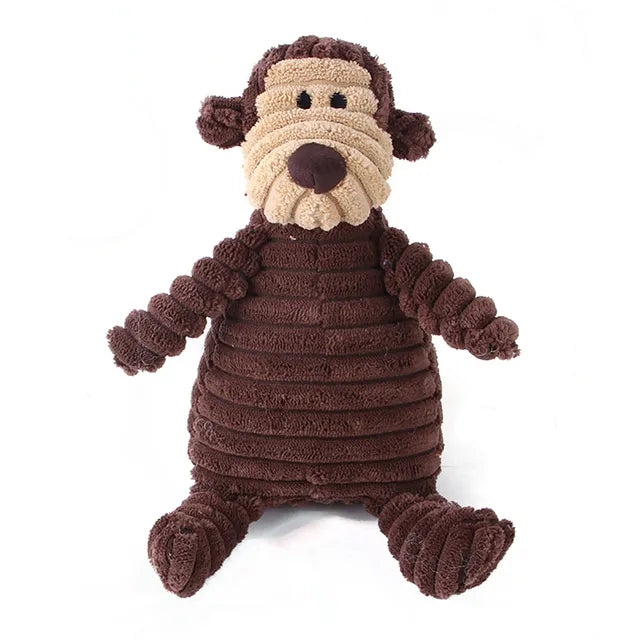 Plush corduroy squeaky dog toy animal shape durable chew toy for puppies and dogs