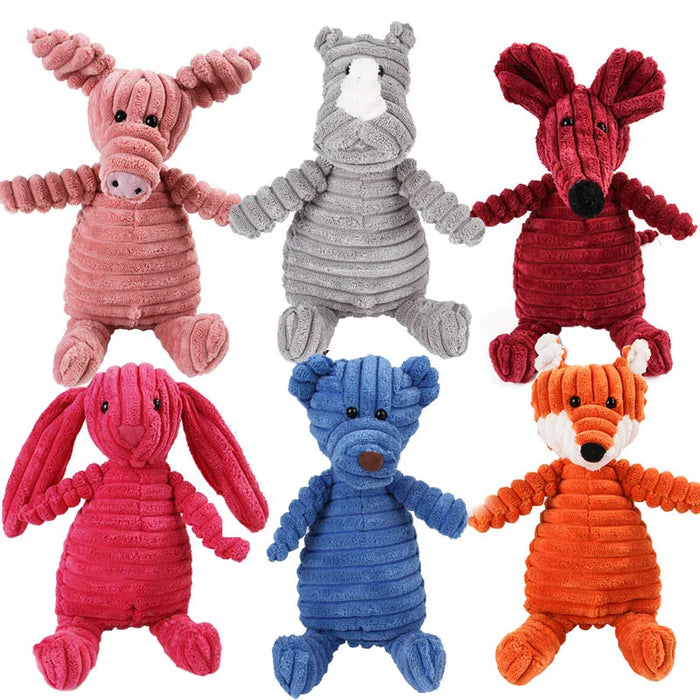 Plush Squeaky Dog Toy corduroy fleece 25 cm with built-in squeaker reinforced stitching