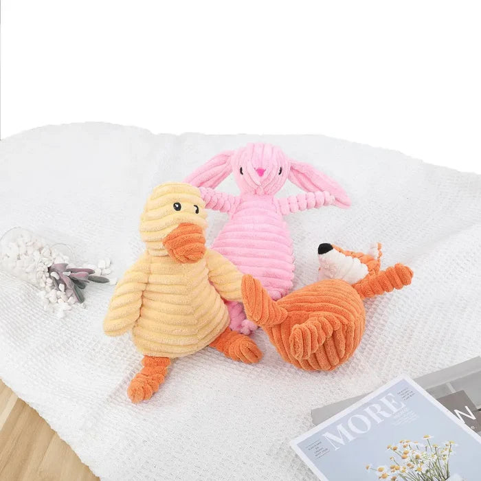 Plush corduroy squeaky dog toy animal shape durable chew toy for puppies and dogs