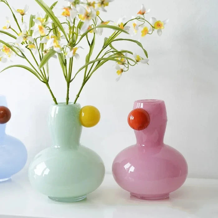 Glass vase with orb detail stained glass pastel colorful modern decor