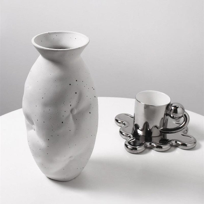 Ceramic Vases White with White Ink Dots Home Decoration