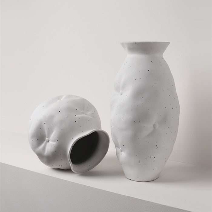 Ceramic Vases White with White Ink Dots Home Decoration