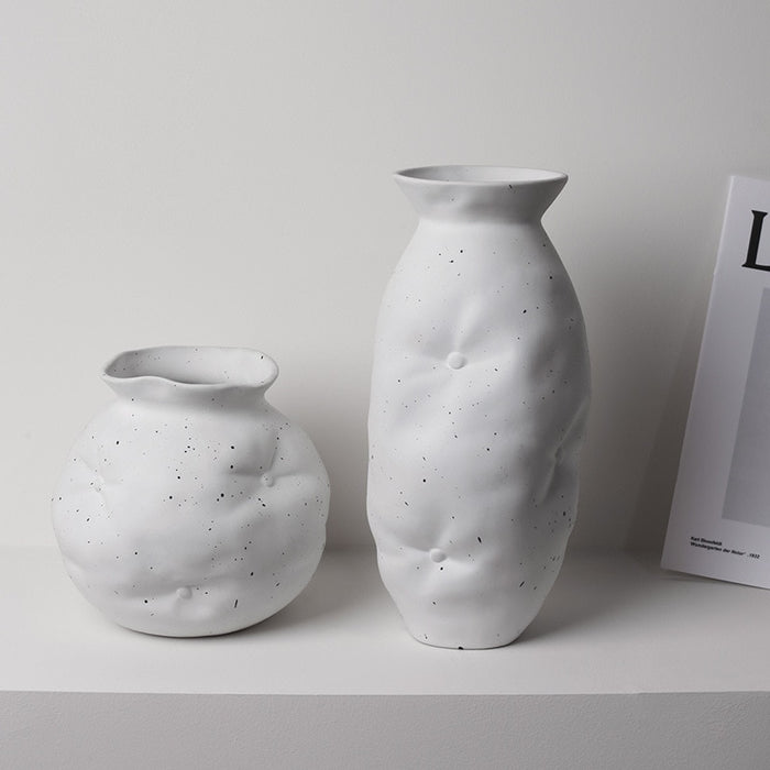 Ceramic Vases White with White Ink Dots Home Decoration