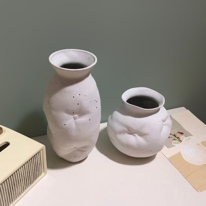 Ceramic Vases White with White Ink Dots Home Decoration