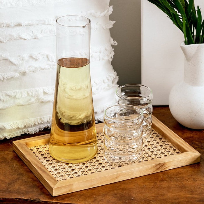 Rattan Cane and Wood Frame Decorative Tray-Letifly Lights and Decor