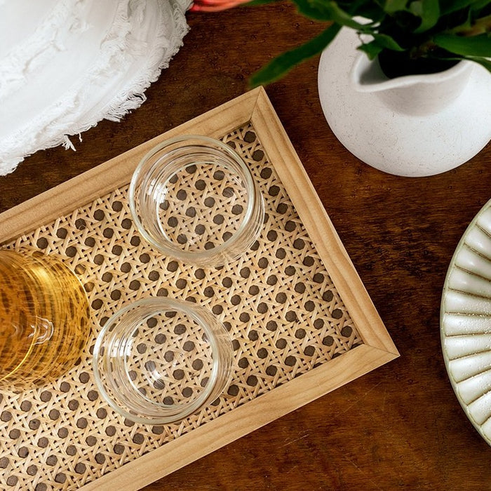 Rattan Cane and Wood Frame Decorative Tray-Letifly Lights and Decor