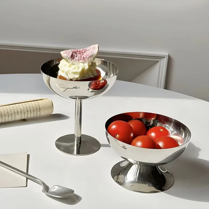 Stainless steel dessert pedestal bowl polished mirror finish modern serveware