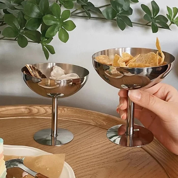 Stainless steel dessert pedestal bowl polished mirror finish modern serveware