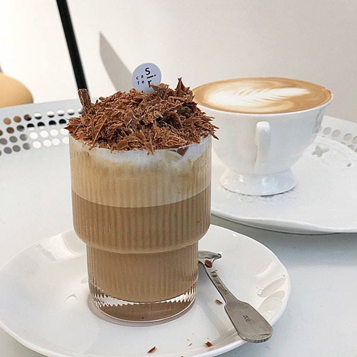 Round Transparent Ridged Latte Glass