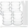 Leeseph 4Pcs Creative Glass Cups Coffee Mug Vintage Drinking Glasses Ribbed Glassware Aesthetic Cups with Straws Set-Letifly Lights and Decor