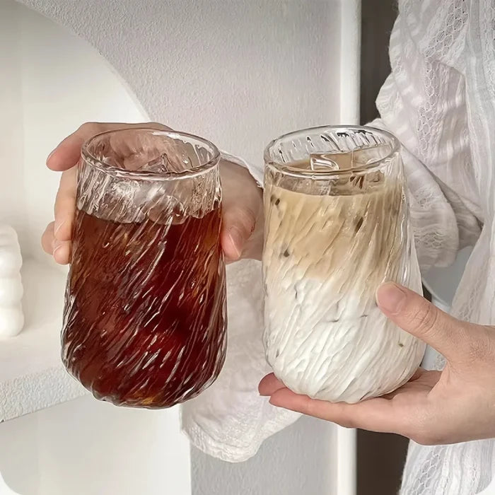 Glass tumbler textured swirl 400ML transparent modern