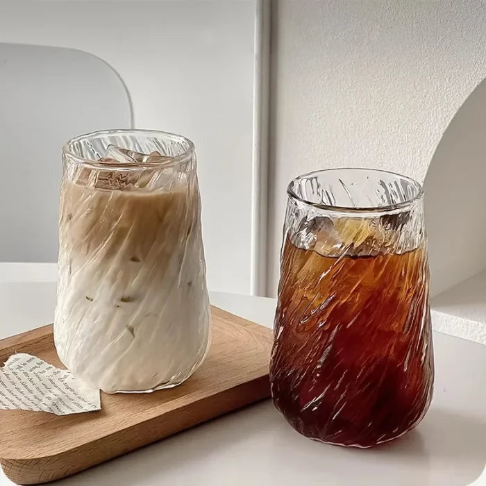 Glass tumbler textured swirl 400ML transparent modern