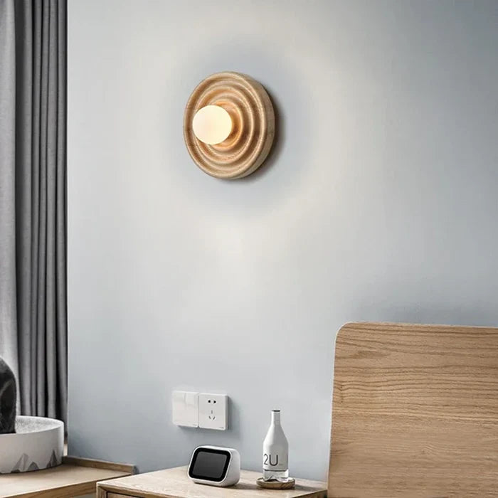 Ripple Walnut Wall Lamp solid wood retro walnut headlight entrance lighting wall decor