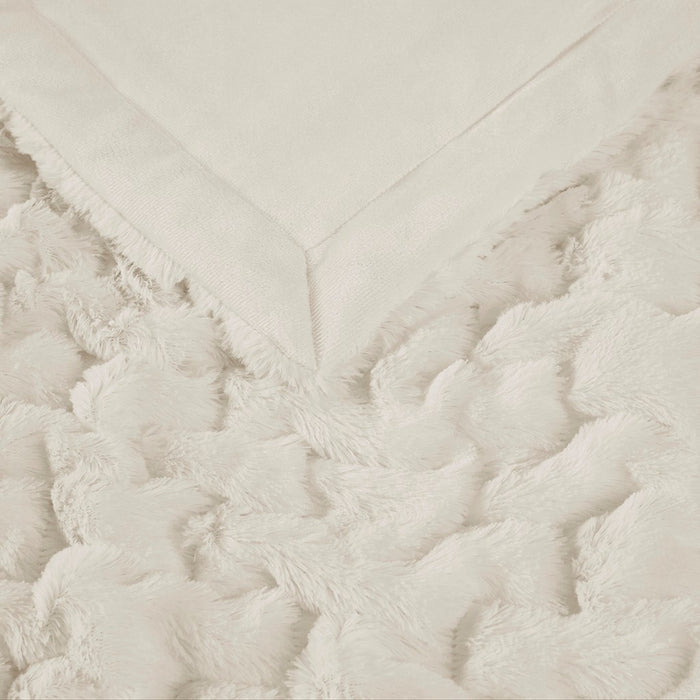 Ruched Faux Fur Throw Blanket Plush Textured Soft Cozy Sofa or Bed Accent