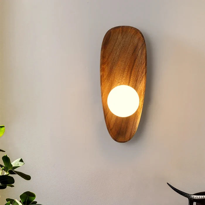 Vintage Wooden Wall lamp with frosted glass globe minimalist wall lamp