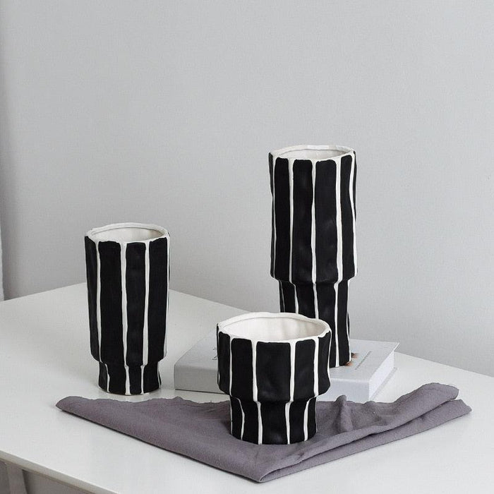 Black and White Geometric Ceramic Vase