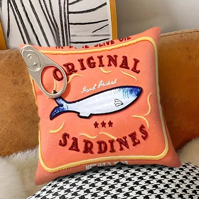 Sardine print pillow cover coastal cotton-linen quirky graphic square