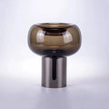 Dark smoky glass vase with modern metallic base sleek design for flowers, dried arrangements and other decor