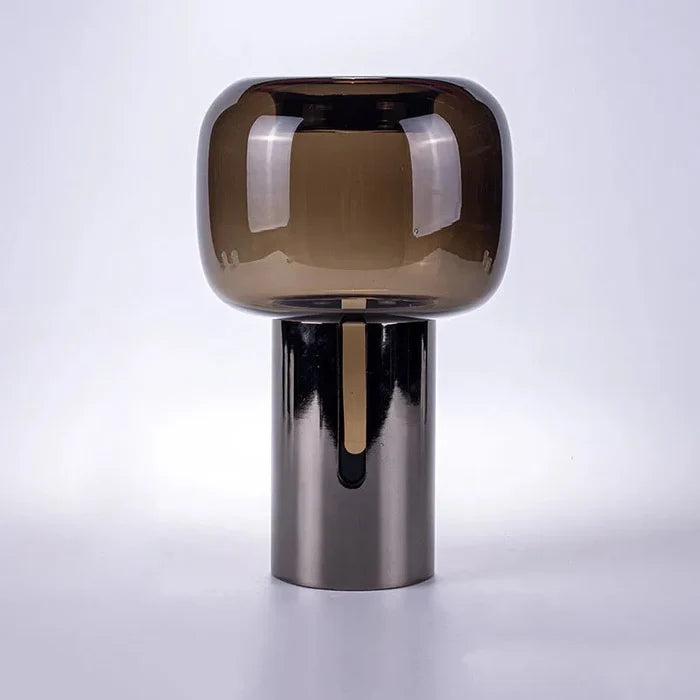 Dark smoky glass vase with modern metallic base sleek design for flowers, dried arrangements and other decor