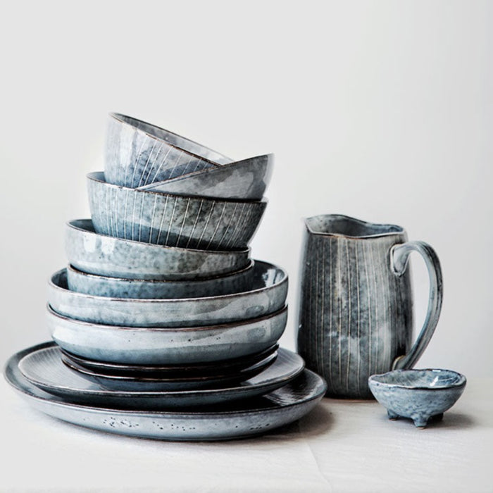 Japanese ceramic porcelain kiling glaze blue dinner plates luxury high quality