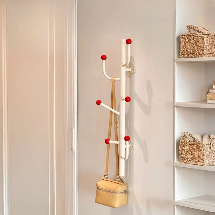 Wall-mounted coat rack with ball hooks, vertical organizer with 4 or 6 hooks