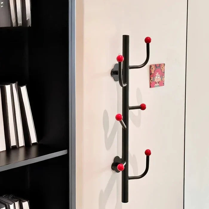 Wall-mounted coat rack with ball hooks, vertical organizer with 4 or 6 hooks