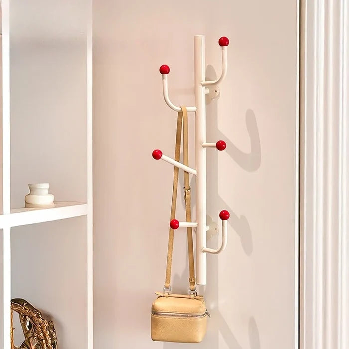 Wall-mounted coat rack with ball hooks, vertical organizer with 4 or 6 hooks