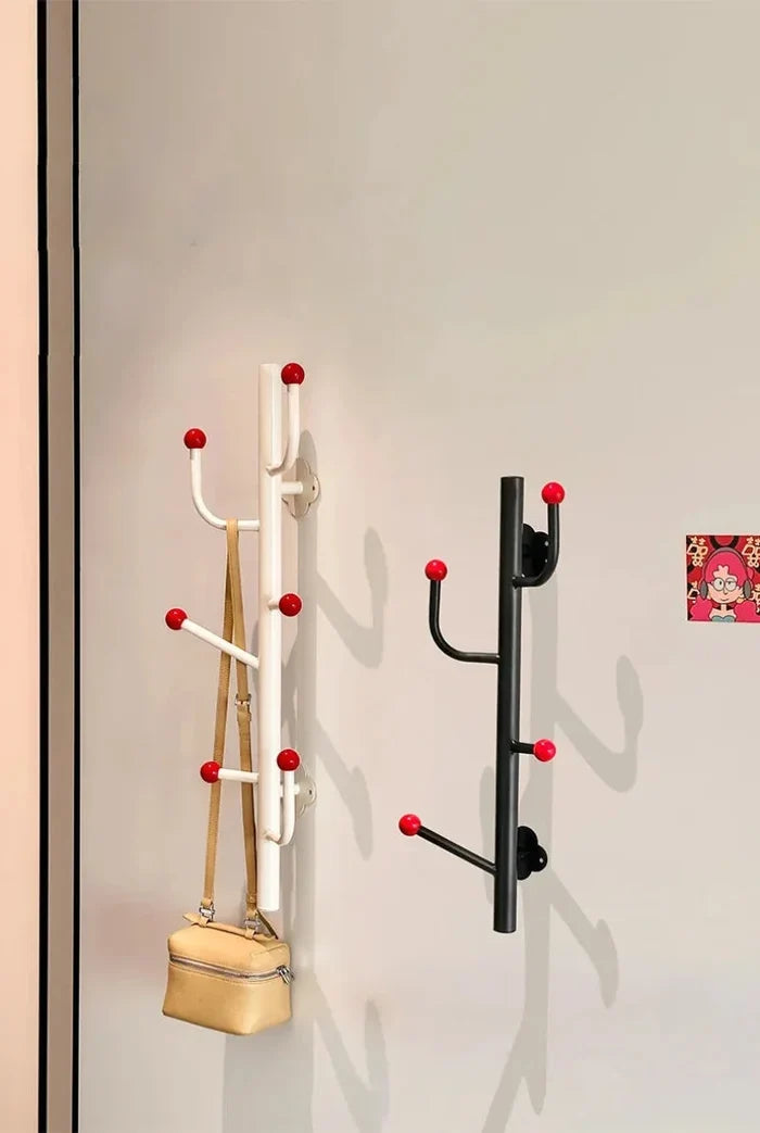 Wall-mounted coat rack with ball hooks, vertical organizer with 4 or 6 hooks