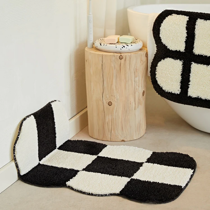 Anti- slip Checkered Carpet Fluffy Grids Design Rug