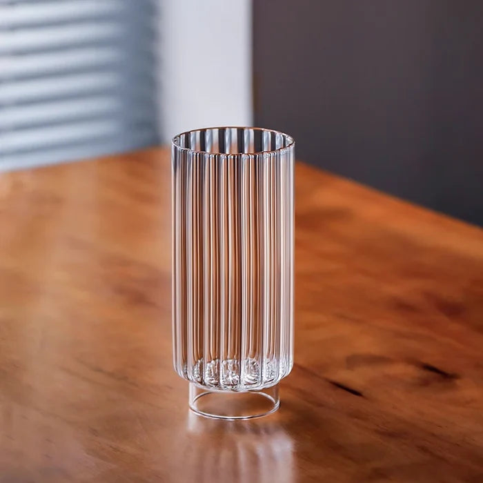 ribbed tall glass borosilicate clear drinkware for cocktails juice water