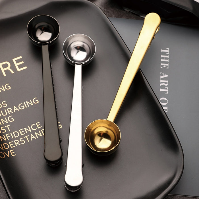Stainless Steel Multifunctional Coffee Spoon and Sealing Clip Silver Gold Black