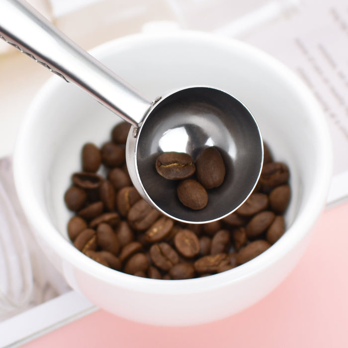 Stainless Steel Multifunctional Coffee Spoon and Sealing Clip Silver