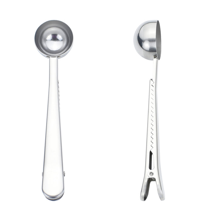 Stainless Steel Multifunctional Coffee Spoon and Sealing Clip Silver