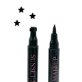 Two black Sunset Makeup star stamp eyeliner applicators displayed on a white background with a black star stamp impression.