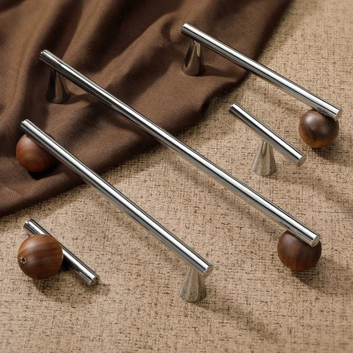 Furniture Hardware Nordic Art Handle/walnut Wood+Brass Handles and Knobs Drawer Pulls Kitchen Cabinet Knobs-Letifly Lights and Decor