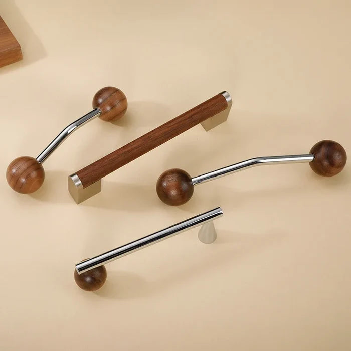 Furniture Hardware Nordic Art Handle/walnut Wood+Brass Handles and Knobs Drawer Pulls Kitchen Cabinet Knobs-Letifly Lights and Decor